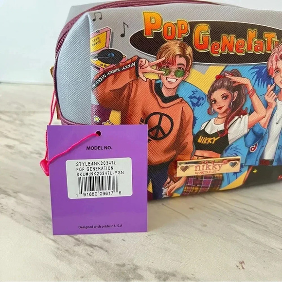 Nikky By Nicole Lee Cosmetic Pouch Bag Pop Generation Gray/Burgundy - Picture 8 of 9